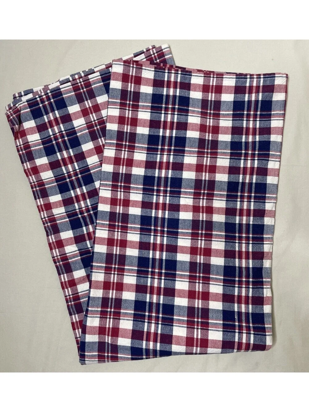 4th Of July Cotton Blend Red, White, & Navy Blue Plaid Tablecloth 57”x 96”